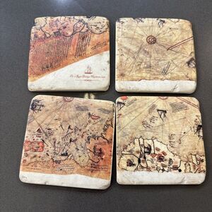 Piri Reis World Map Coaster Set Of Four Made Of Stone With Cork Backing